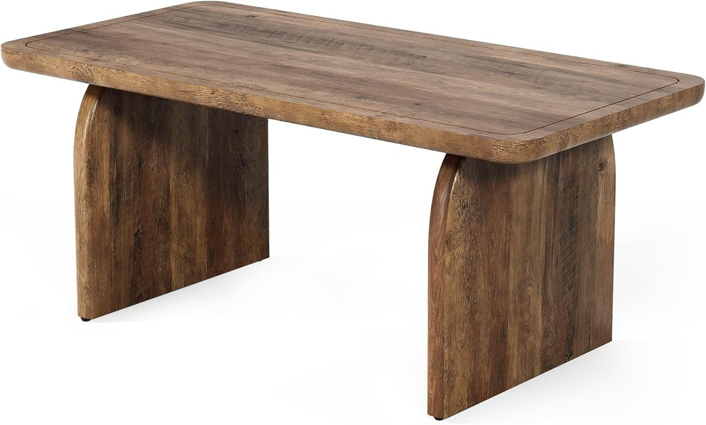 LITTLE TREE Farmhouse Coffee Table 47 Inch Round Corner Wood Center Table Rectangular
