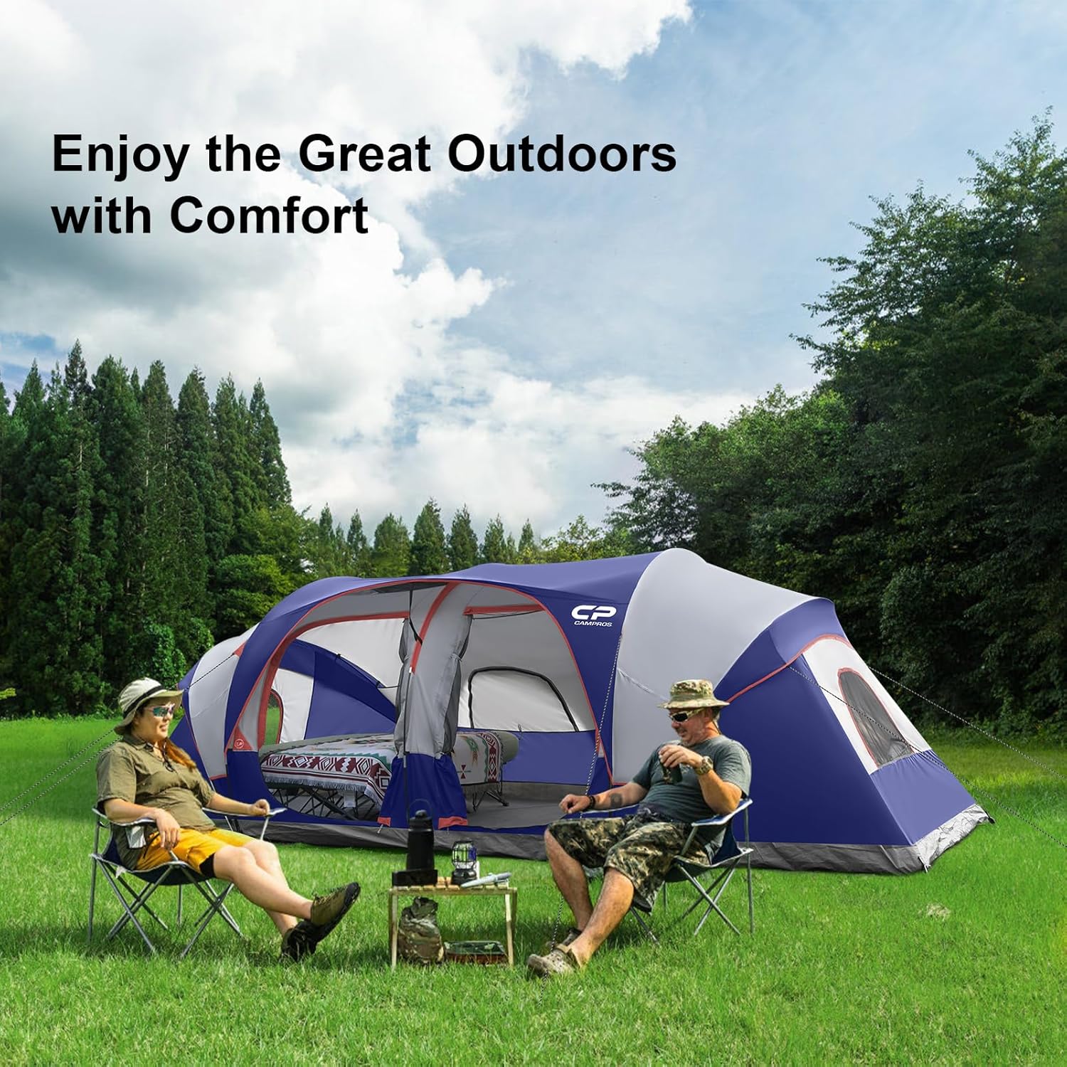 CAMPROS CP Tent 12-Person-Camping-Tents,3 Room Family Tents,Waterproof Windproof Family Tent with Top Rainfly,6 Large Mesh Windows,Double Layer,Easy Set Up, Portable with Carry Bag-20' x 9' x 72(H)