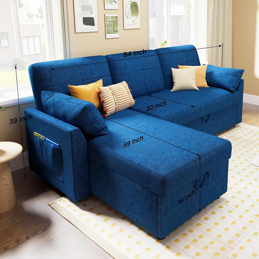VanAcc Sofa Bed Sleeper Sofa with Storage Chaise 2 in 1 Pull Out Couch Living Room