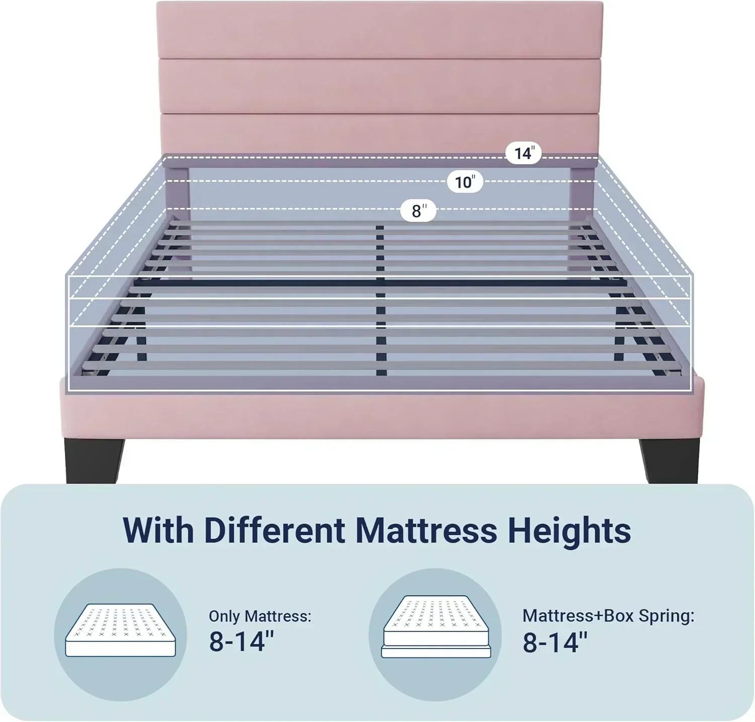 Allewie King size platform bed frame with velvet upholstered headboard and planks
