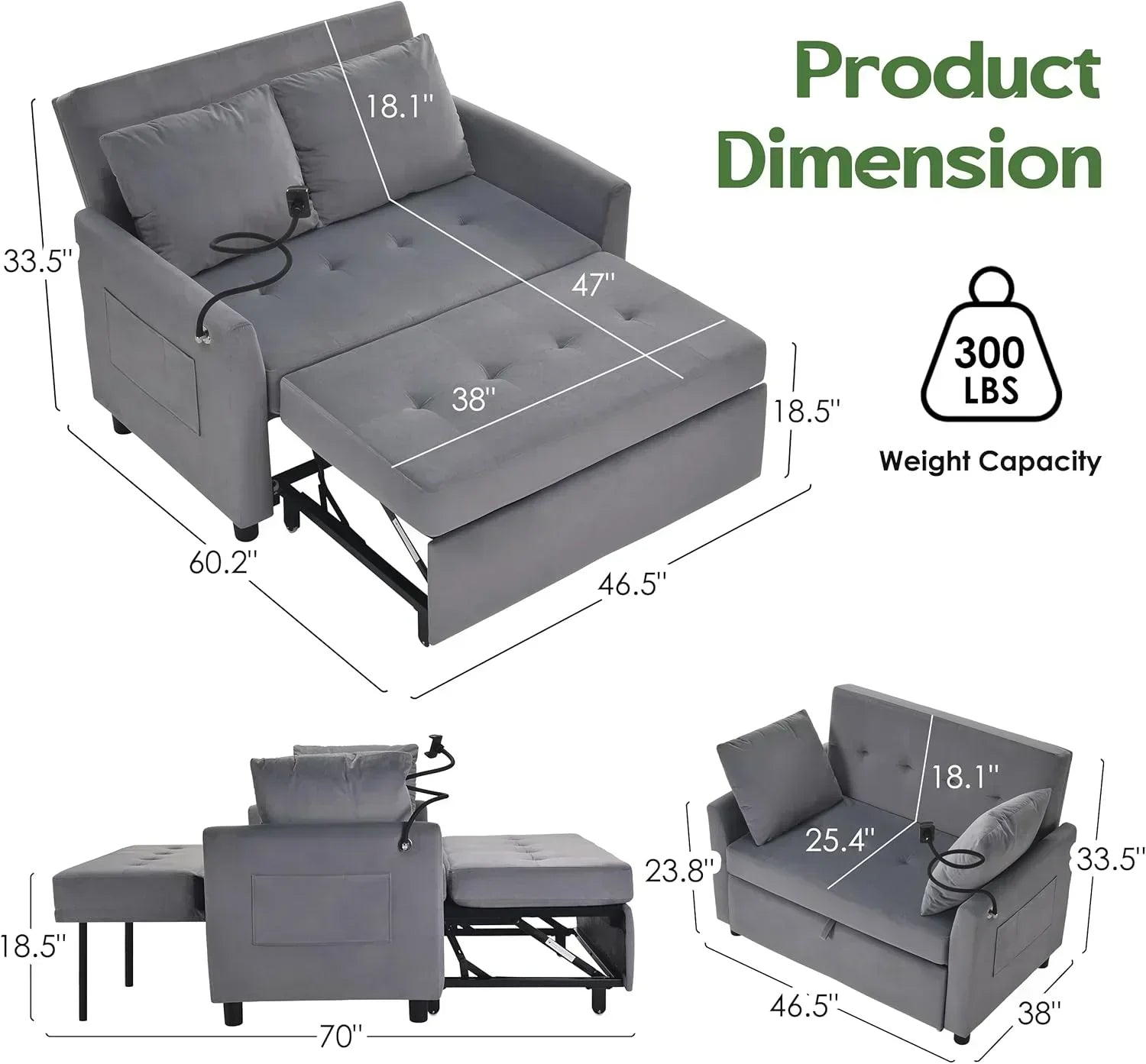 Sleeper Sofa Bed 3 in 1 Convertible Sleeper Couch Bed Pull Out Small Loveseat Sofa