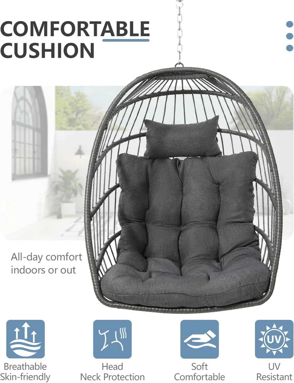 SWITTE Egg Chair Outdoor Indoor Wicker Hanging Egg Swing Chair 350lbs Capacity for Patio