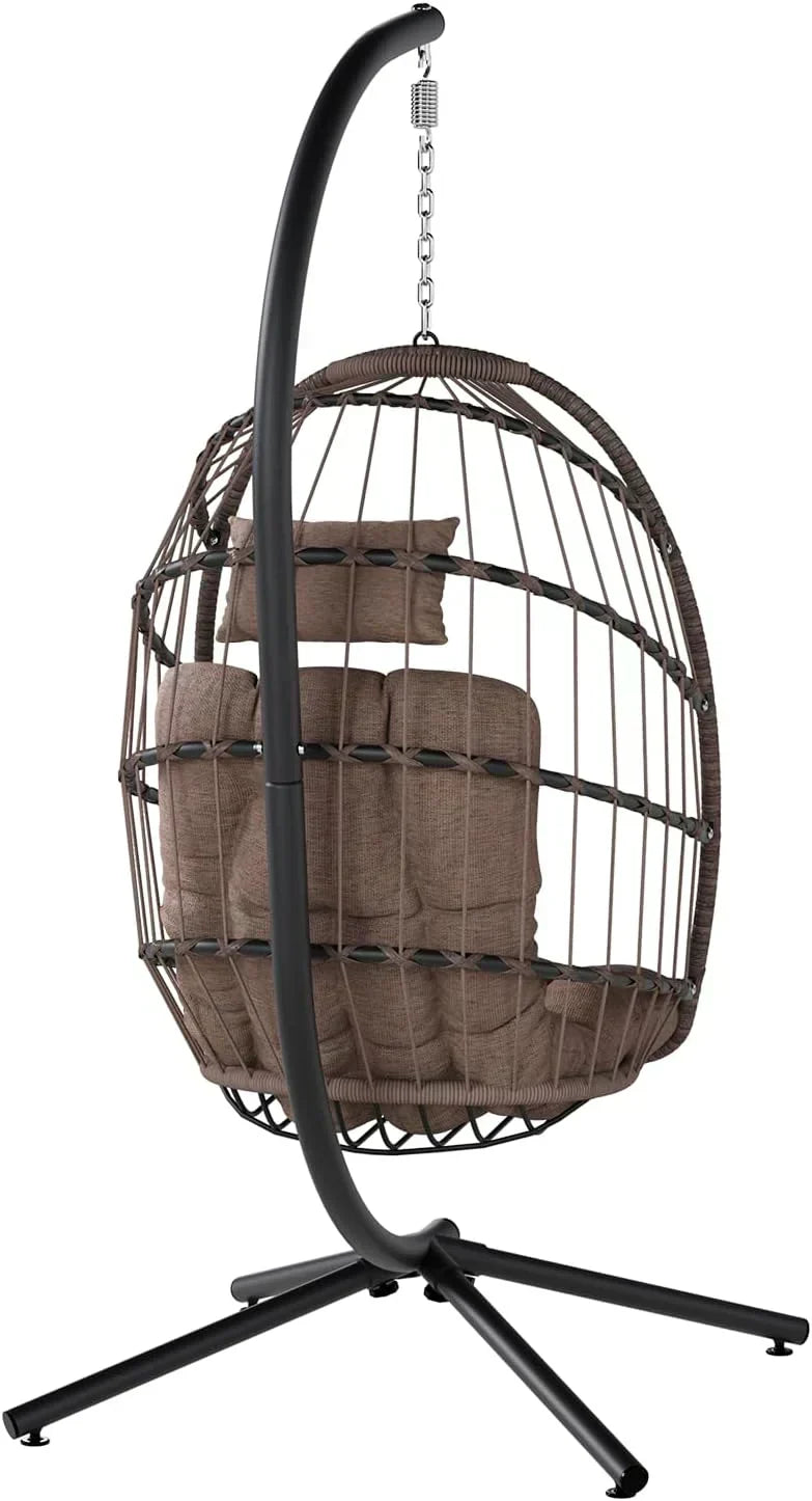 SWITTE Egg Chair Outdoor with Stand Indoor Wicker Hanging Egg Swing Chair with Cushion