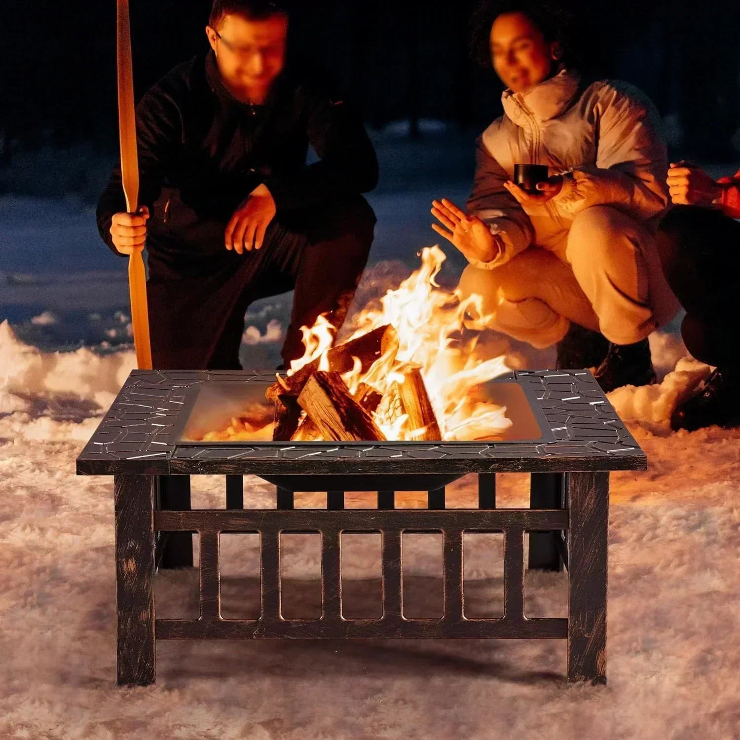 Yaheetech Multifunctional Fire Pit Table Square Metal Firepit Stove Backyard Patio Garden Fireplace