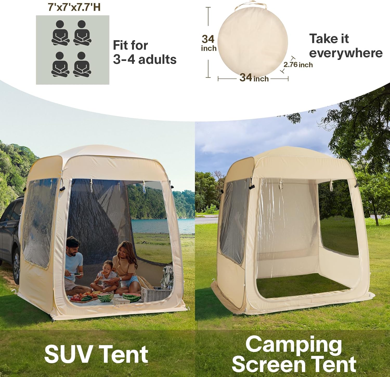 Screen gazebo, sleeps 6-10-15 people Igloo-style canopy tent with mosquito net on the sides Perfect for garden, patio, backyard