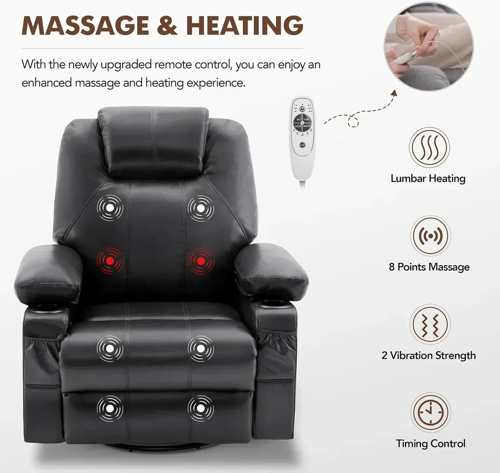 Large Swivel Rocking Recliner with Massage Function 360 Degree Swivel Rocking Single Sofa