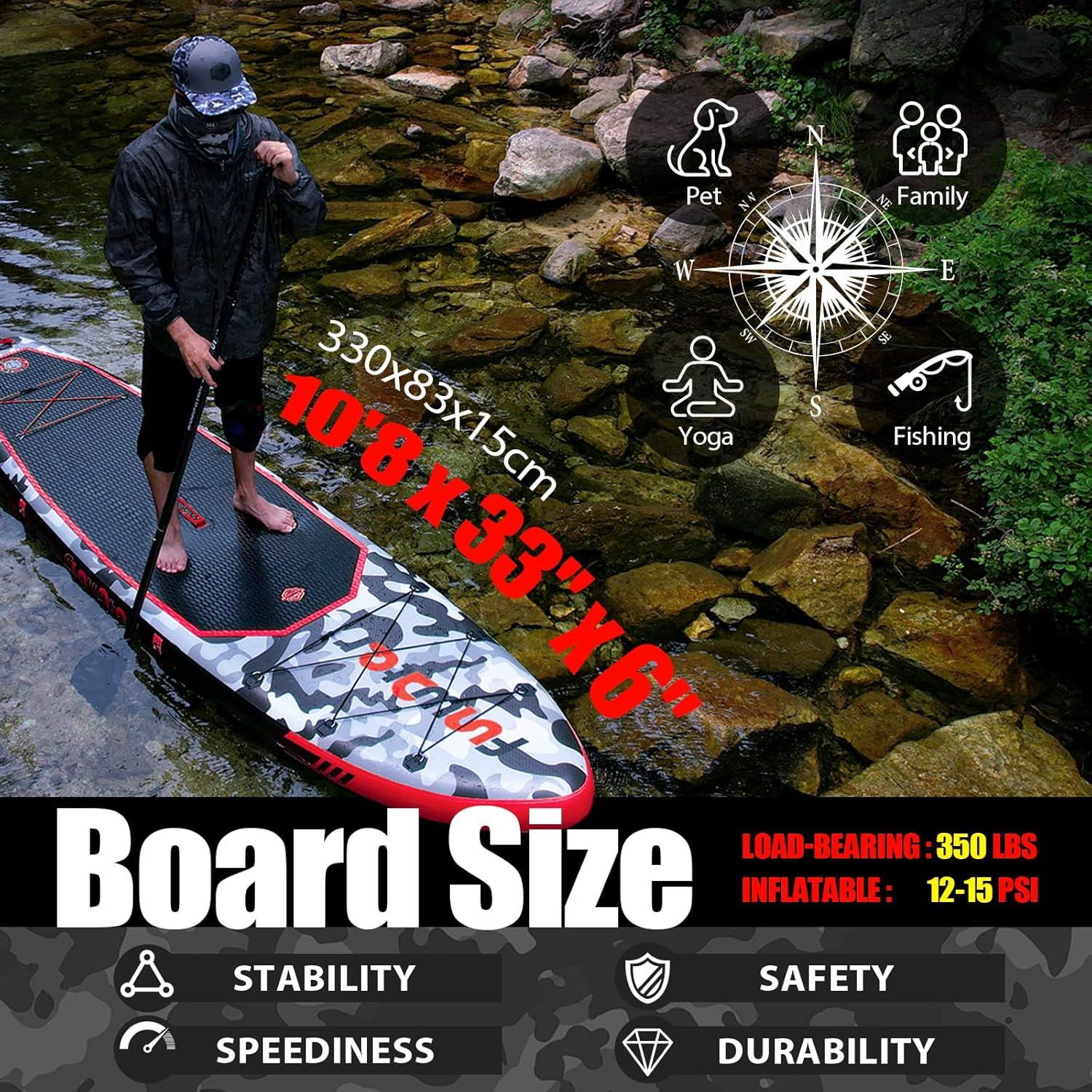 FunWater Inflatable Stand Up Paddle Board with Premium SUP Paddle Accessories, Non-Slip EVA Deck, 11'/10'6' Paddle