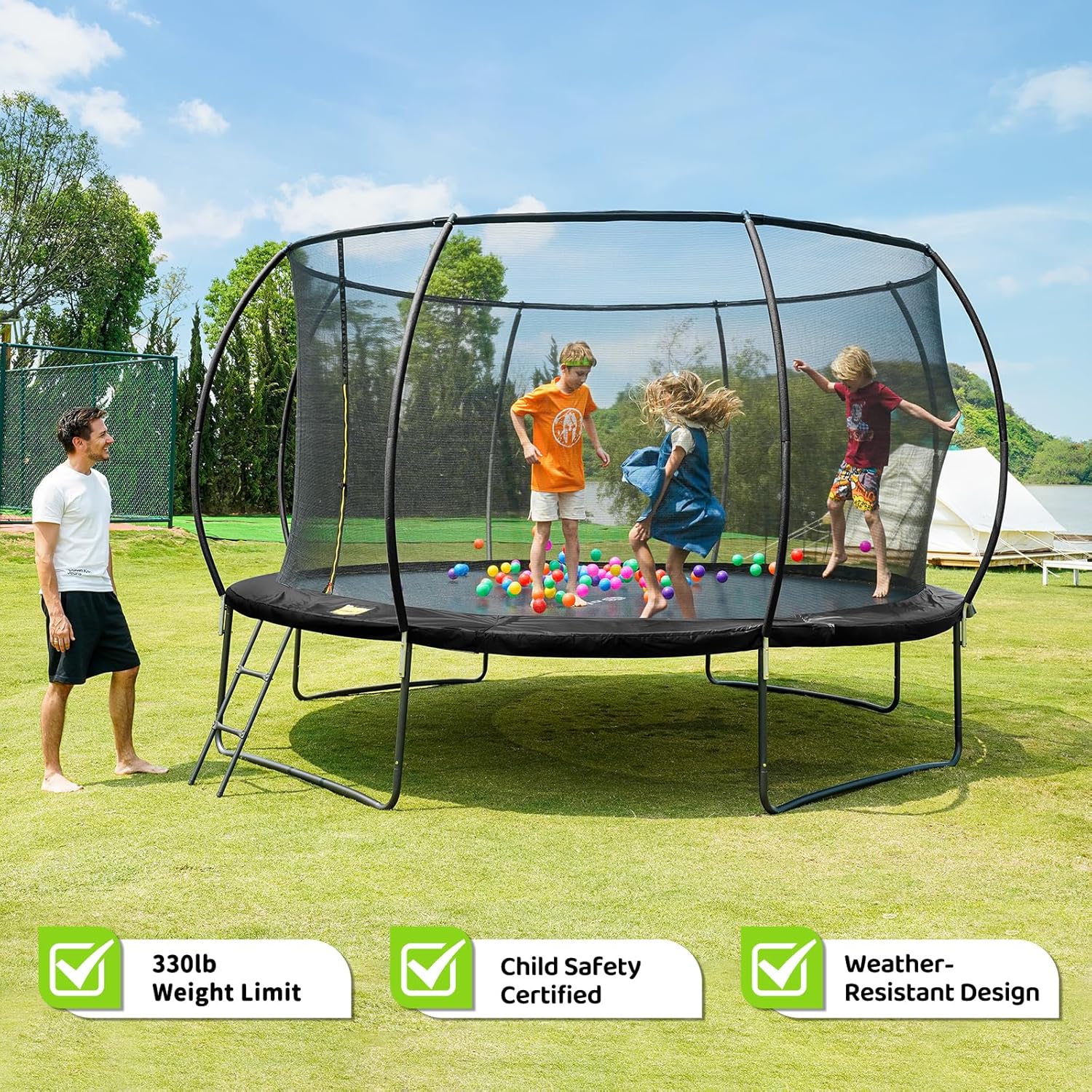 Gigu 10FT 12FT 14FT Recreational Trampolines with Enclosure Net and Ladder Anti-Rust Coating