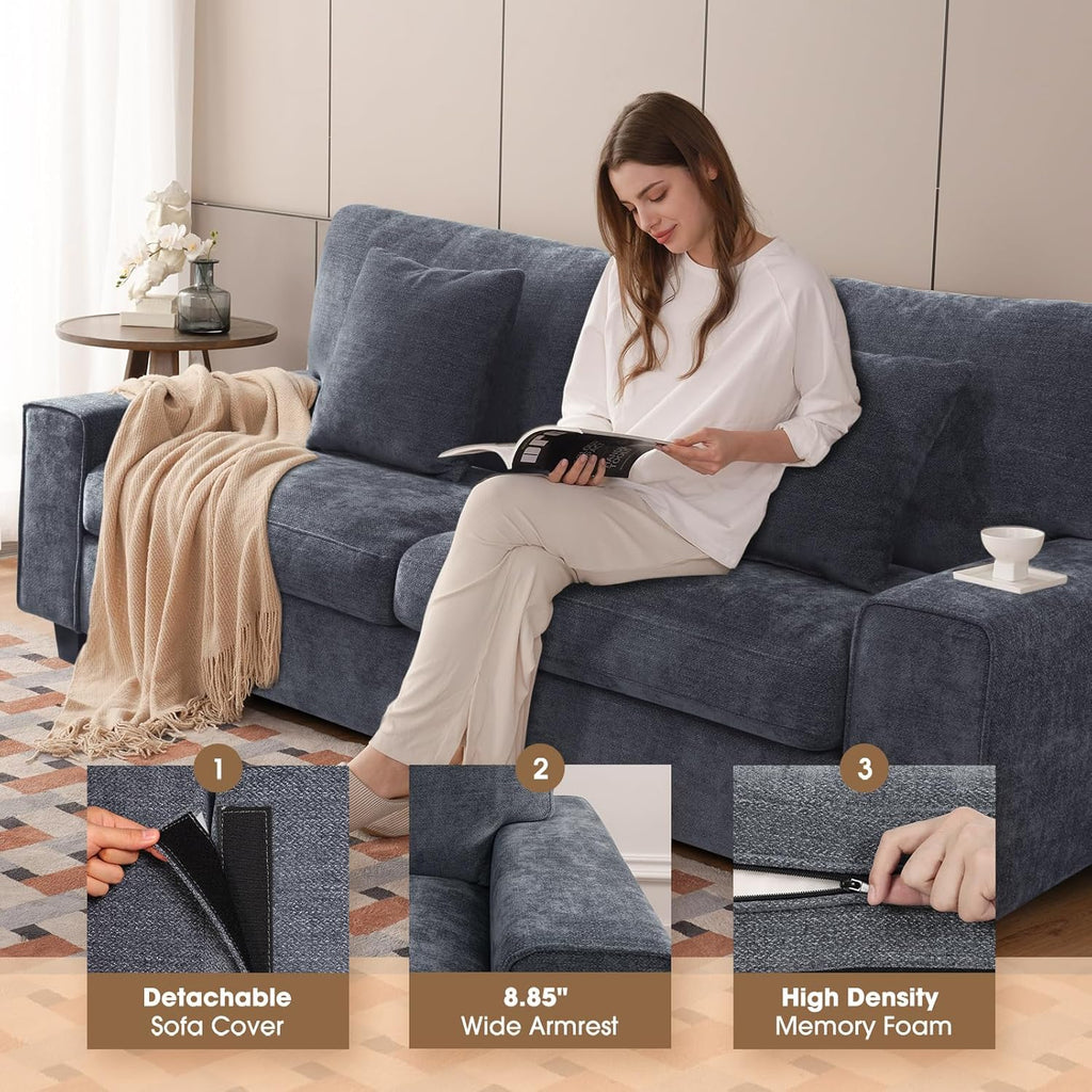 DOPEDIO living room double sofa chenille lounge chair removable solid wood frame