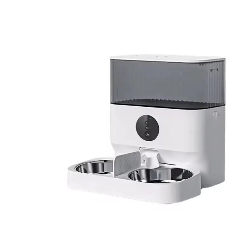 Automatic Pet Feeder with Camera and Double Stainless Steel Bowls Timed WiFi App Control for Two Cats or Dogs