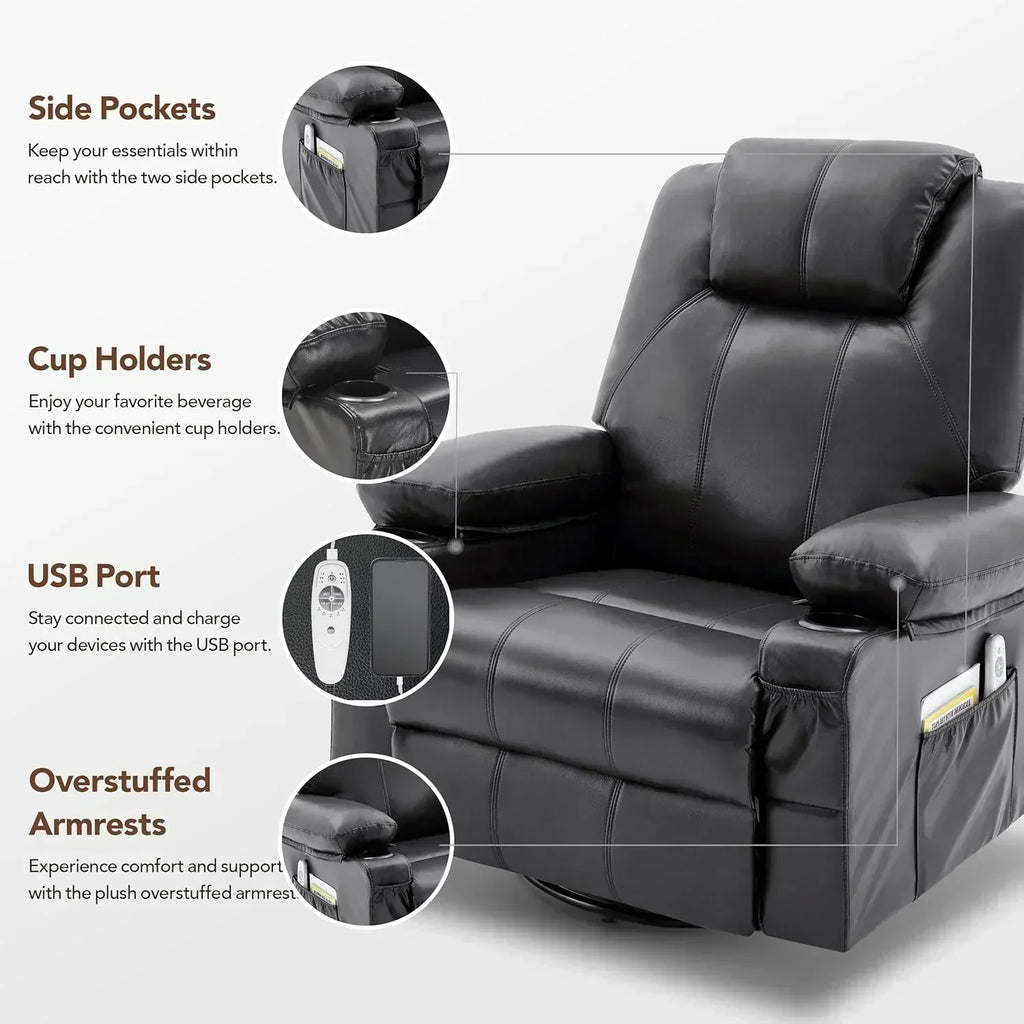 Large Swivel Rocking Recliner with Massage Function 360 Degree Swivel Rocking Single Sofa