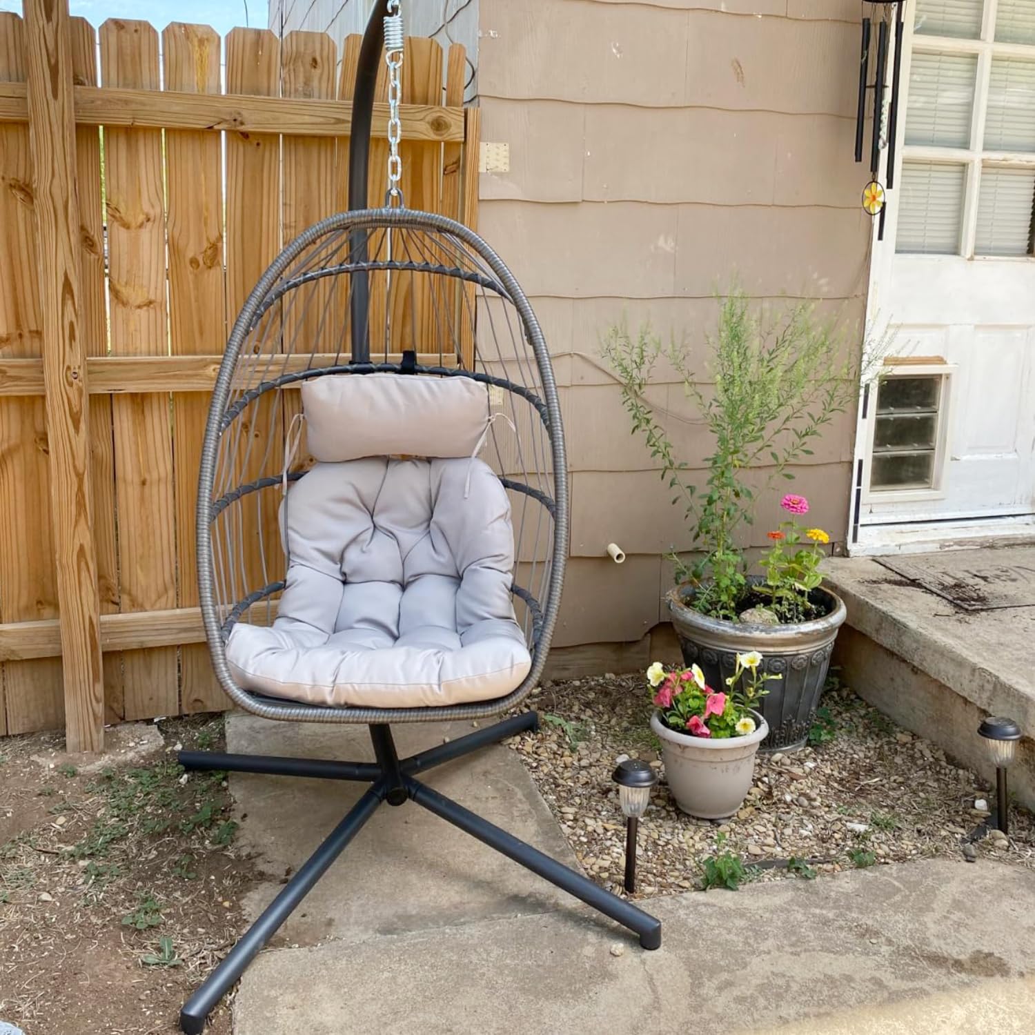 Yechen Indoor Outdoor Egg Hanging Chair Patio Wicker Swing Egg Chair Indoor Swinging Chair