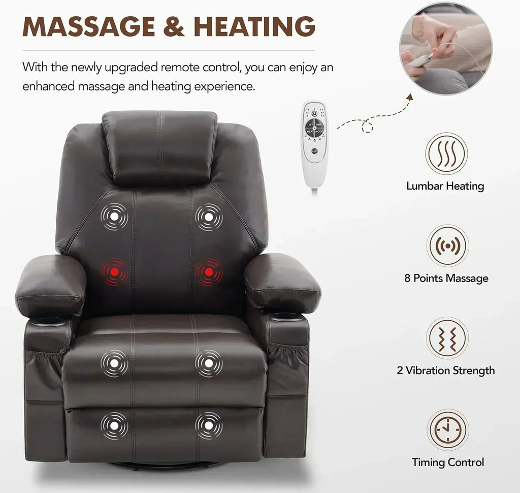 Large Swivel Rocking Recliner with Massage Function 360 Degree Swivel Rocking Single Sofa