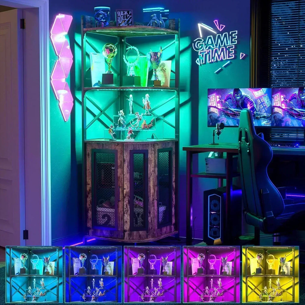 Corner bar cabinet with power socket industrial style wine cabinet light strip and glass rack
