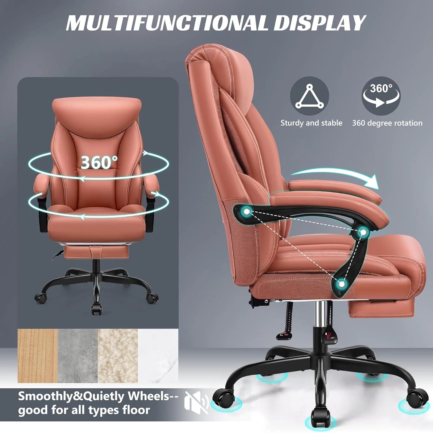 Office Chair Large High-Foot Computer Desk Chair, Breathable Leather Chair Lumbar Support Rotating Computer Chair