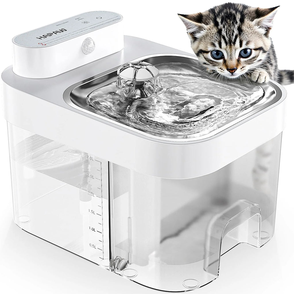 Cat Water Fountain Dual Tank No Filter 3L Battery Powered with Stainless Steel Tray for Cats