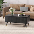 Round Coffee Table with Storage Fluted Center Table with Sliding Cabinet Door for Living Room