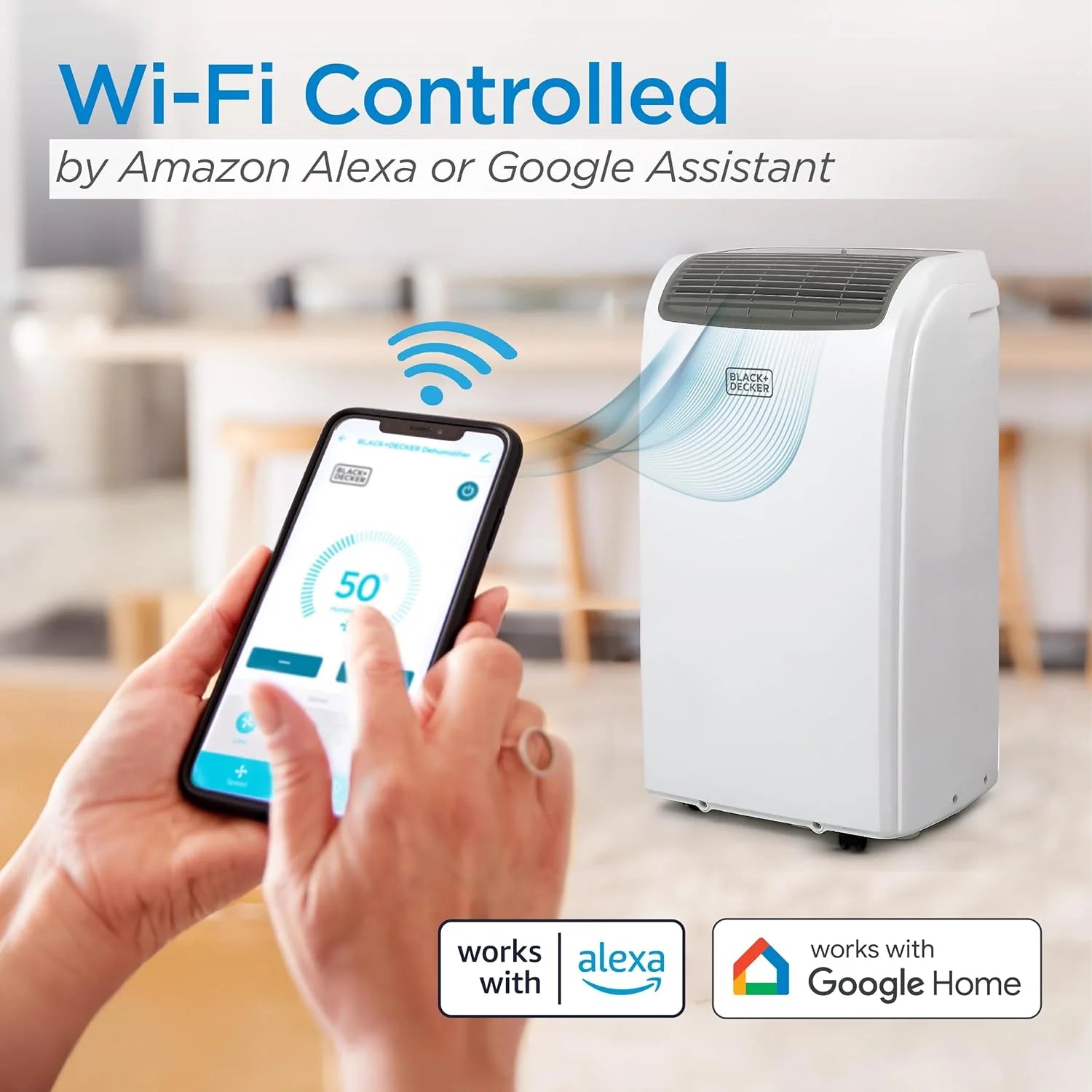 BLACK+DECKER Smart Portable Air Conditioner with Heat, 12,000 BTU Cooling, 9,000 BTU Heating for Rooms up to 550 Sq. Ft., Follow Me Remote, BPACT12HWT, White