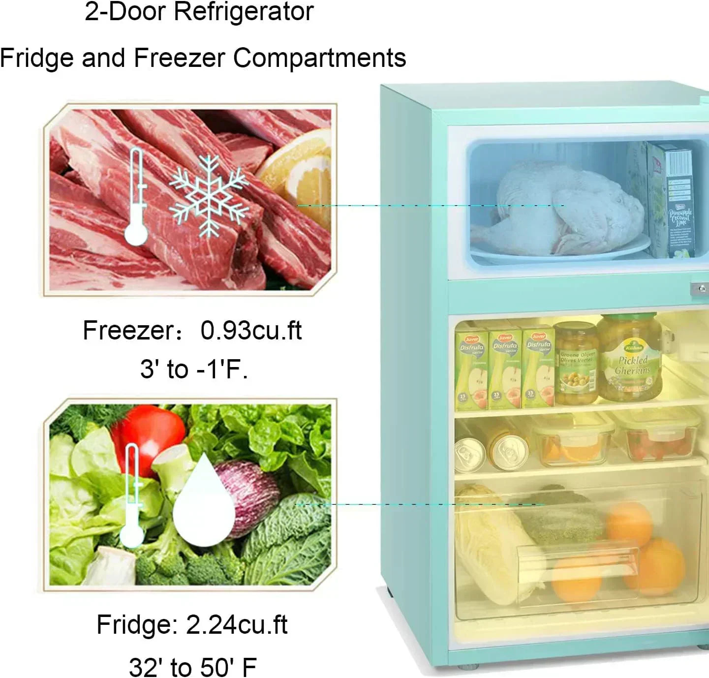 Antarctic Star Compact Mini Refrigerator Separate Freezer Small Fridge Double 2-Door