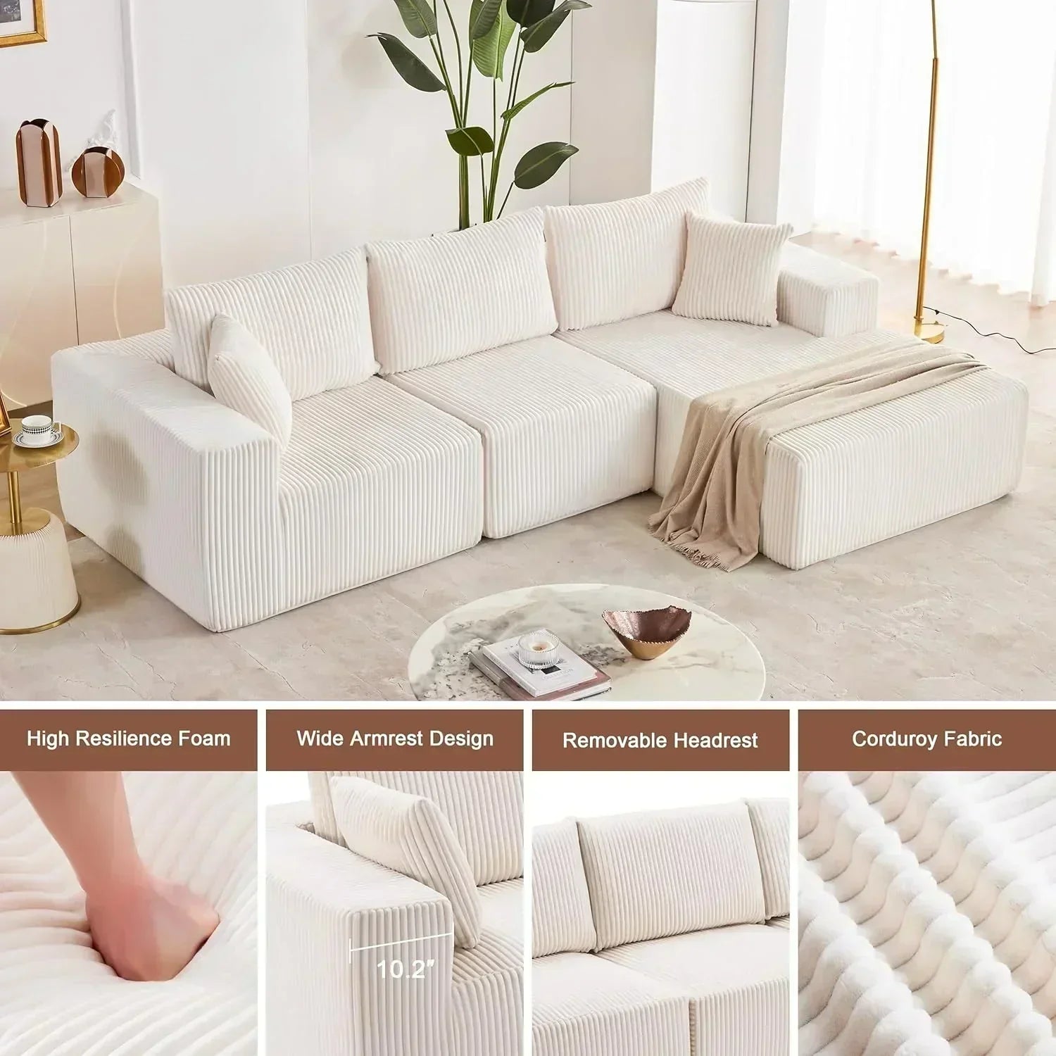 108-inch modular sofa cloud modular sofa with deep seat and reclining chair upholstered sofa
