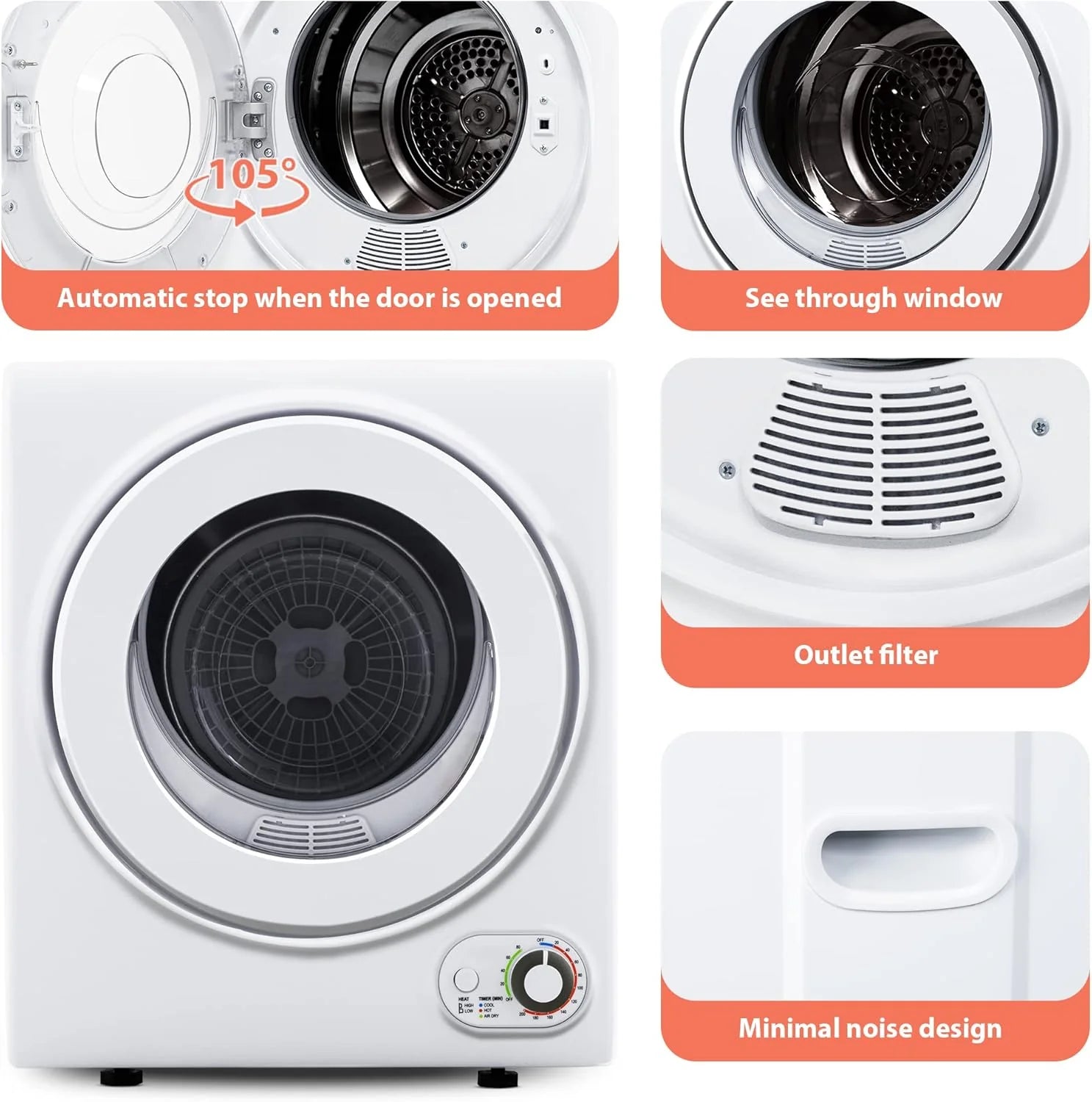 Euhomy 110V Portable Clothes Dryer 850W Compact Laundry Dryers 1.5 cu.ft