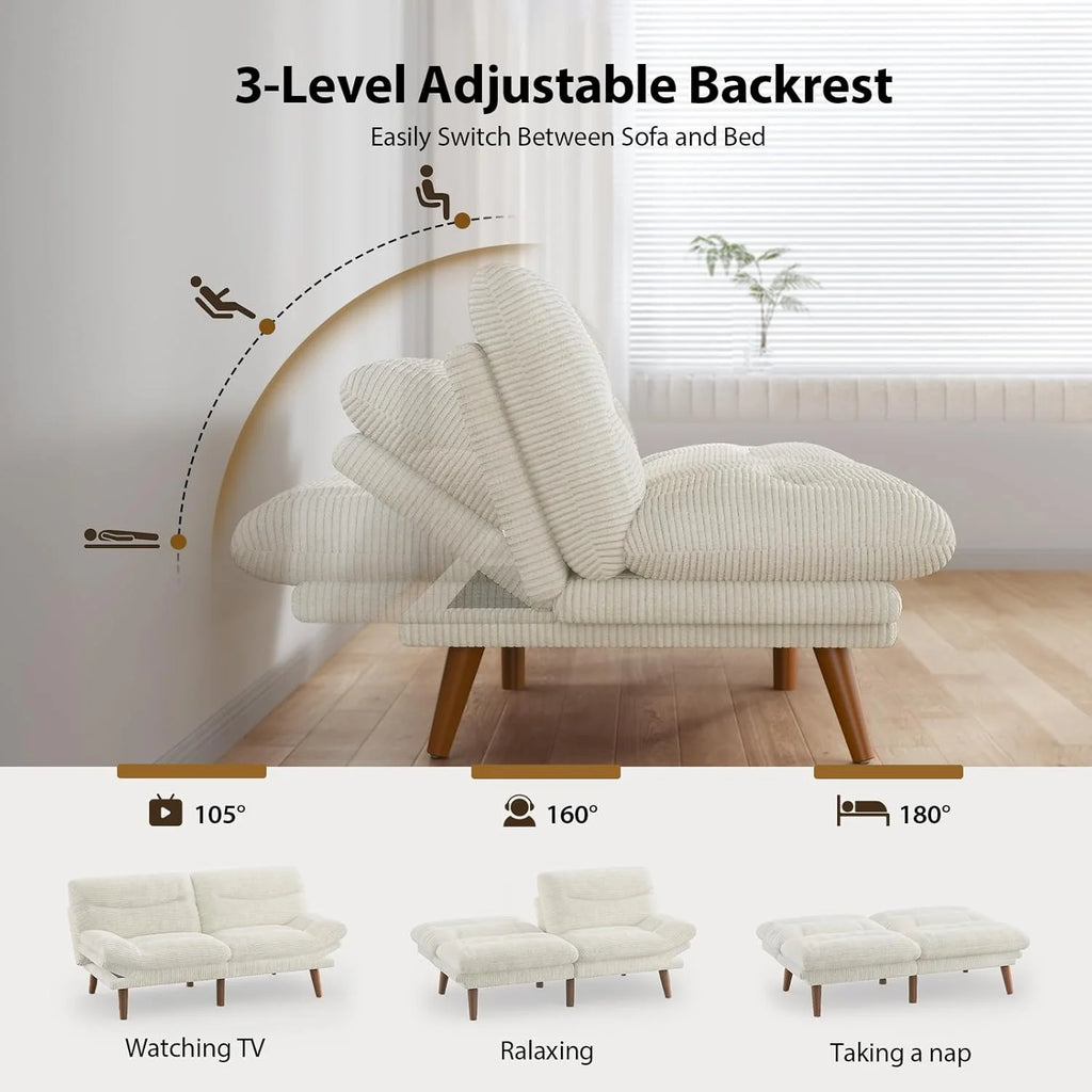 Convertible Futon Sofa Bed, 66 Inch Corduroy Futon Sofa Recliner Sofa Bed for Small Spaces, Playrooms or Offices