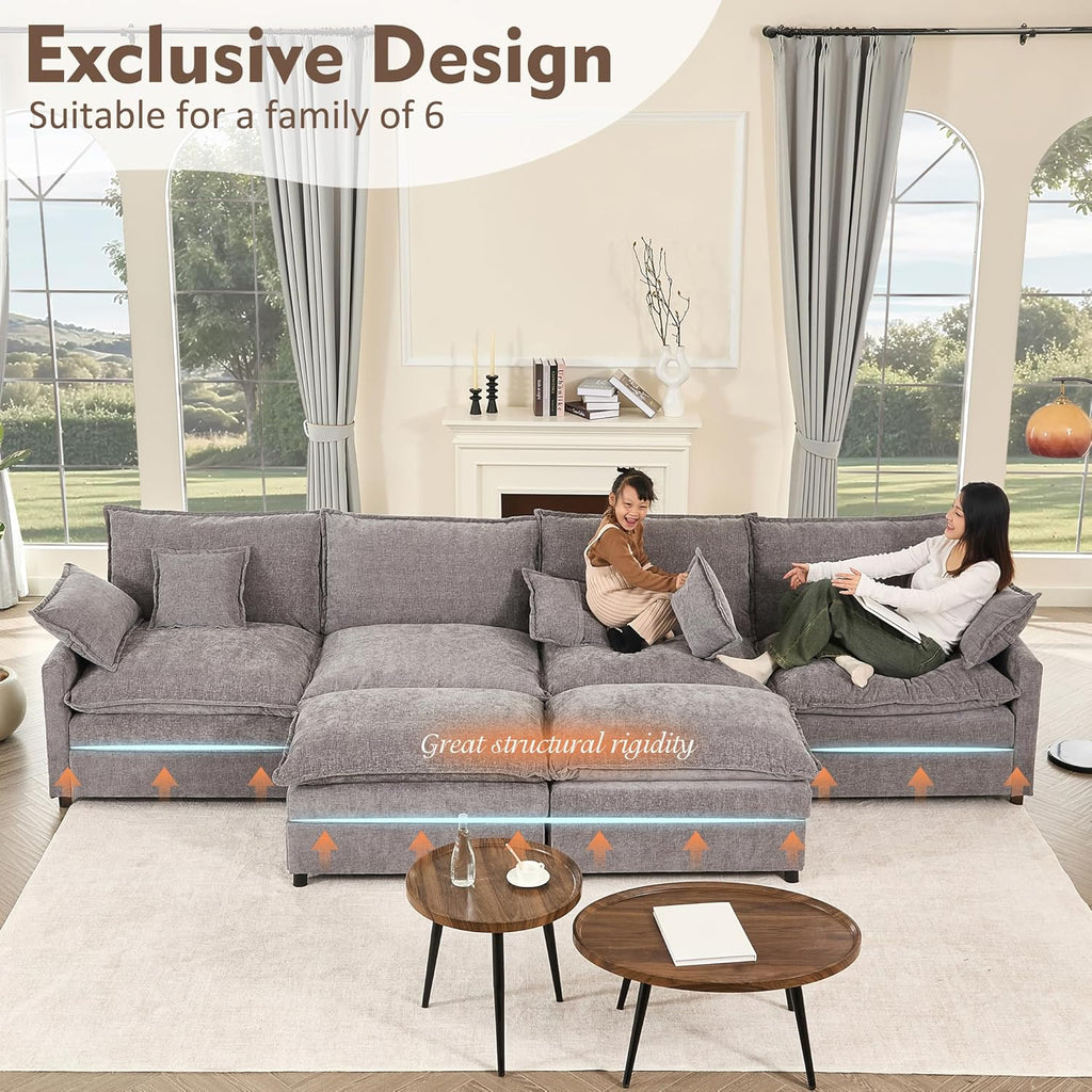 108 Inch U Shape Sofa Sectional Sofa Comfortable Cloud Sofa with Removable Footstool