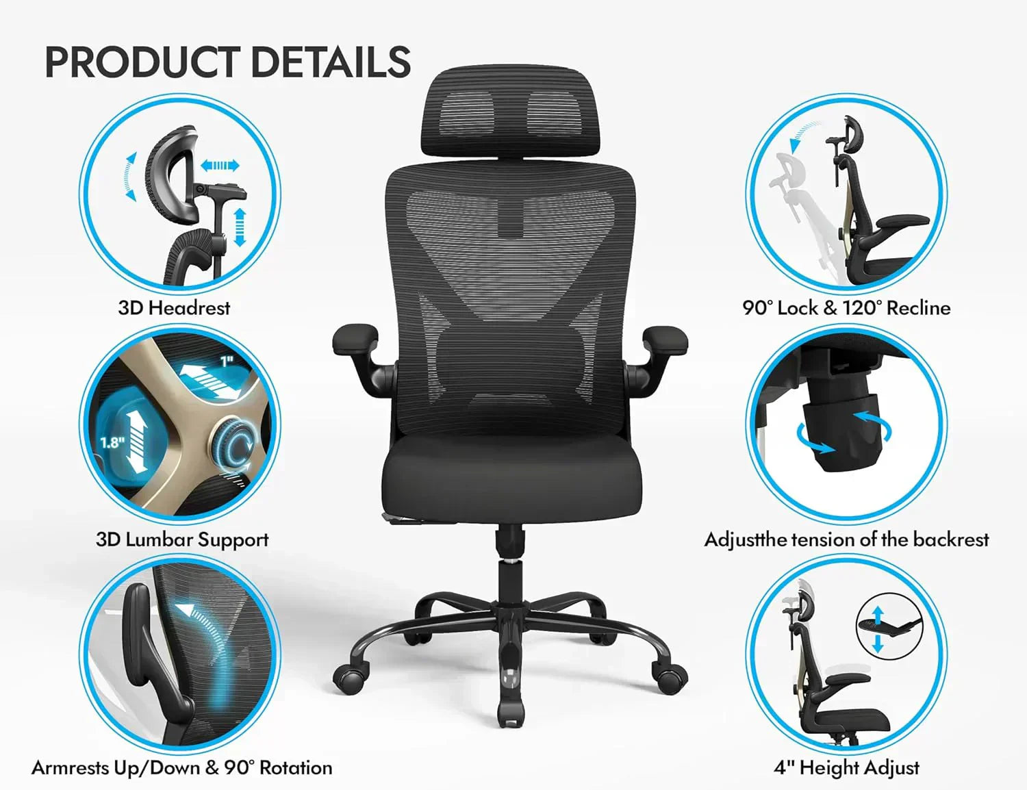 Office computer desk and chair gaming chair with lumbar support and headrest