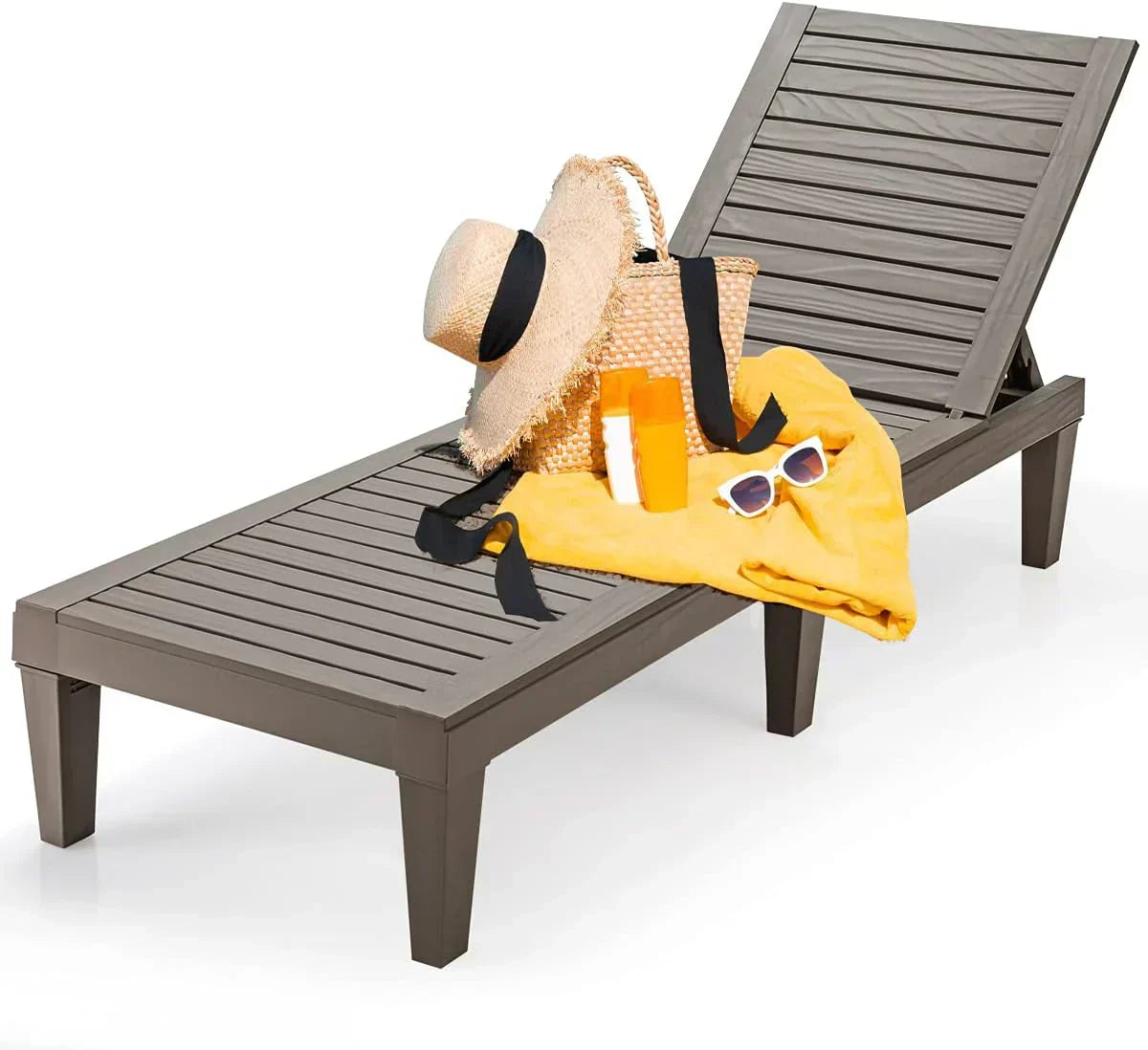 Outdoor Chaise Lounge Chair Lightweight Patio Lounge Recliner Chair with Adjustable Backrest