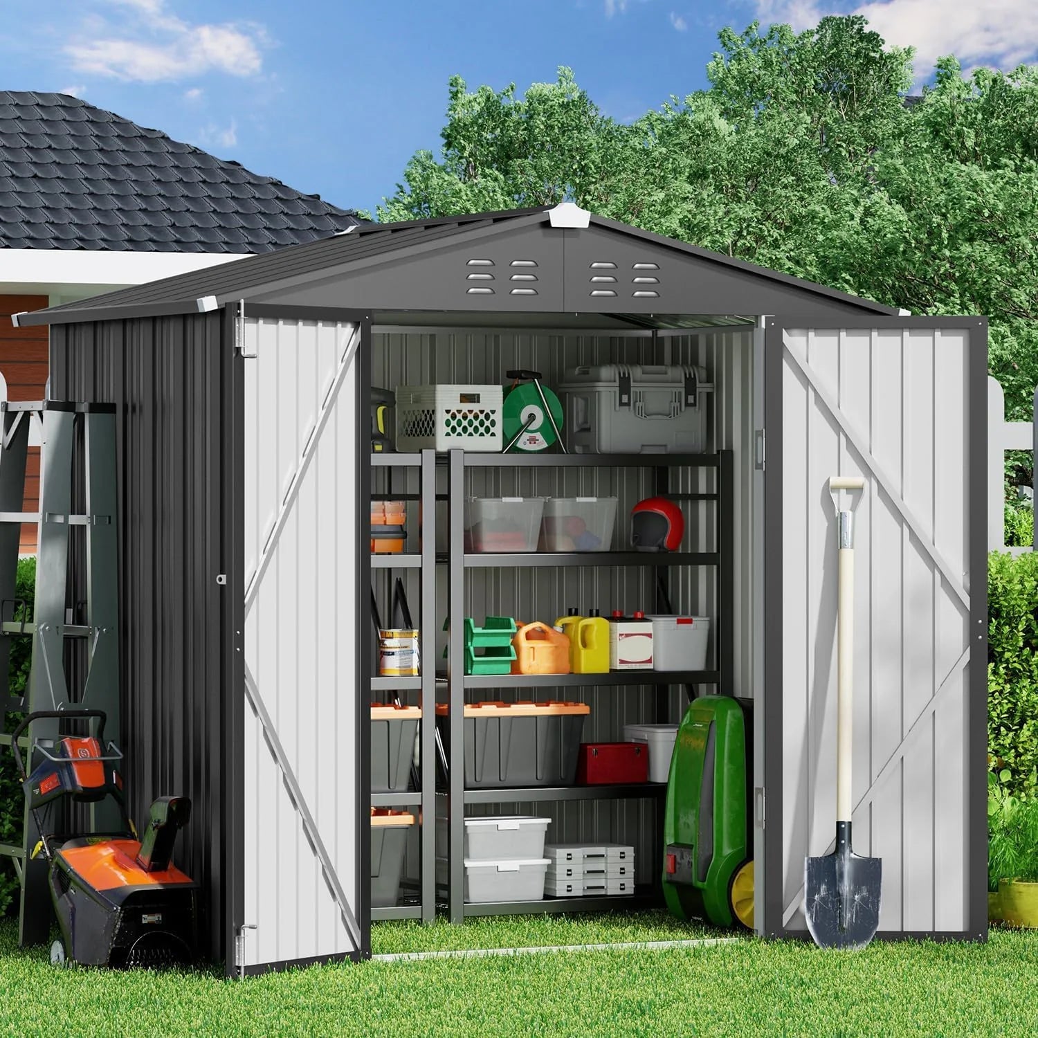 Gizoon Outdoor Storage Shed 6 x 4 Feet, Galvanized Metal Garden Shed
