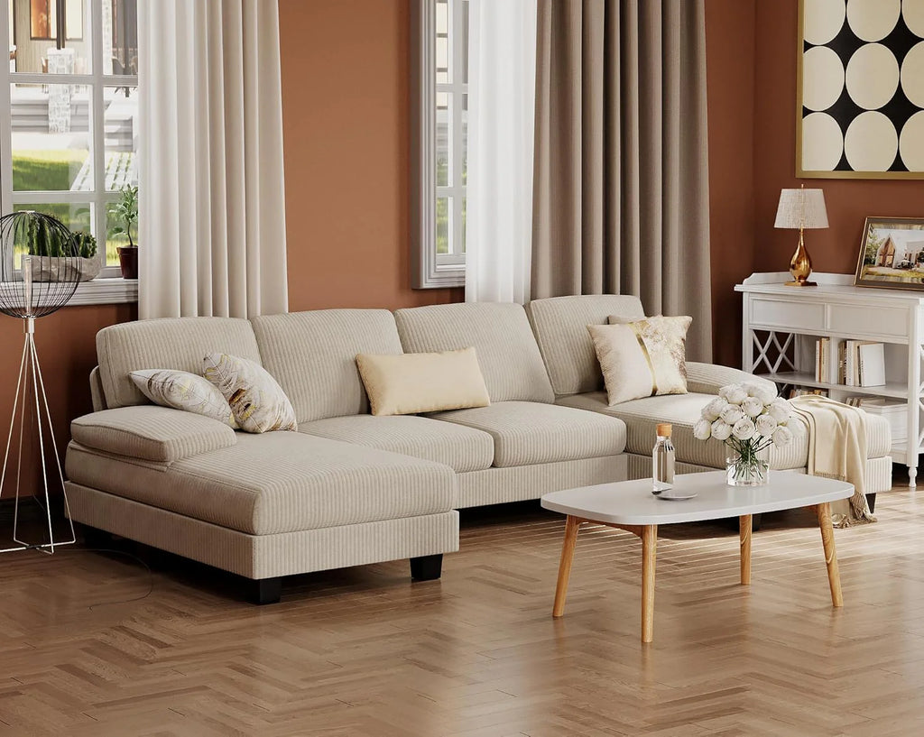 Furmax Sectional Couches for Living Room U-Shaped Sofa Couch Linen Fabric 4 Seat Sofa Set
