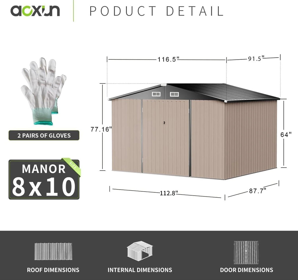 Aoxun 6.2x4 FT Shed Outdoor Storage Shed Metal Garden Shed Slooping Roof Tool Shed Bike Shed