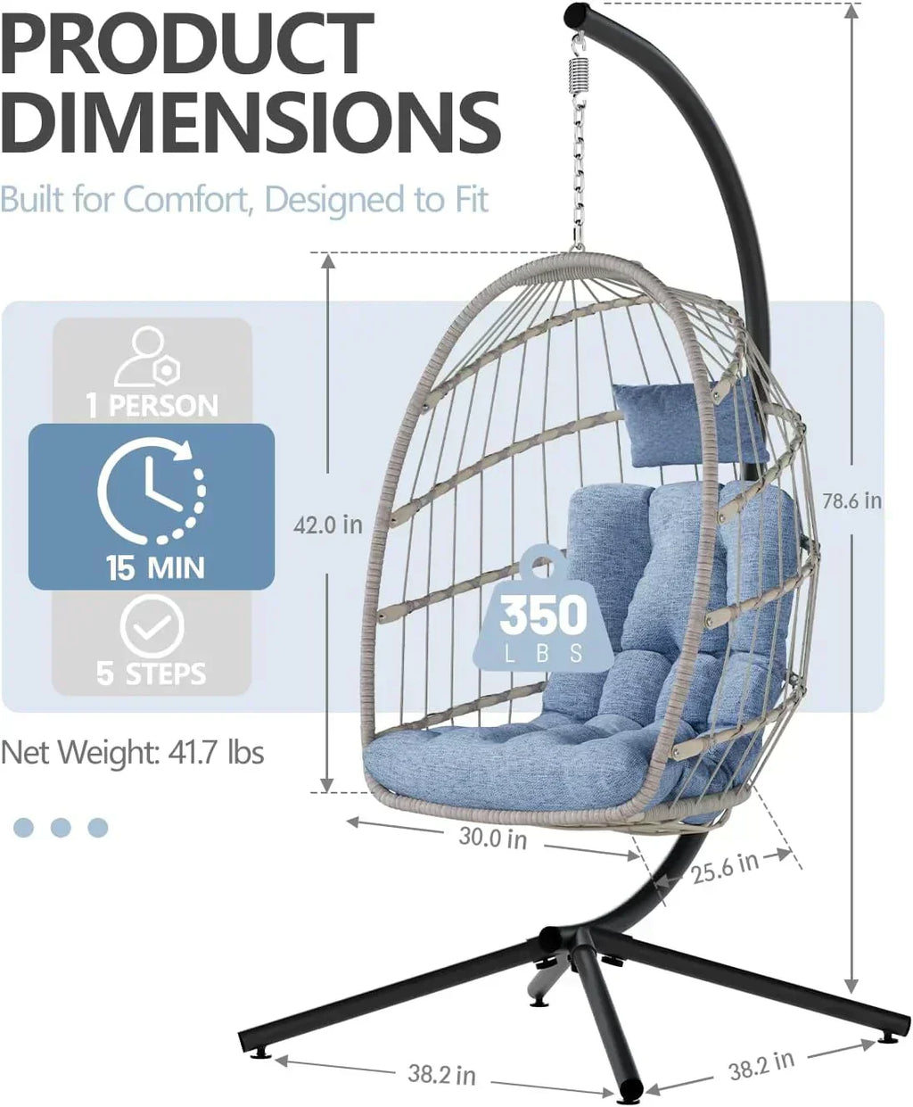 SWITTE Egg Chair Outdoor with Stand Indoor Wicker Hanging Egg Swing Chair with Cushion