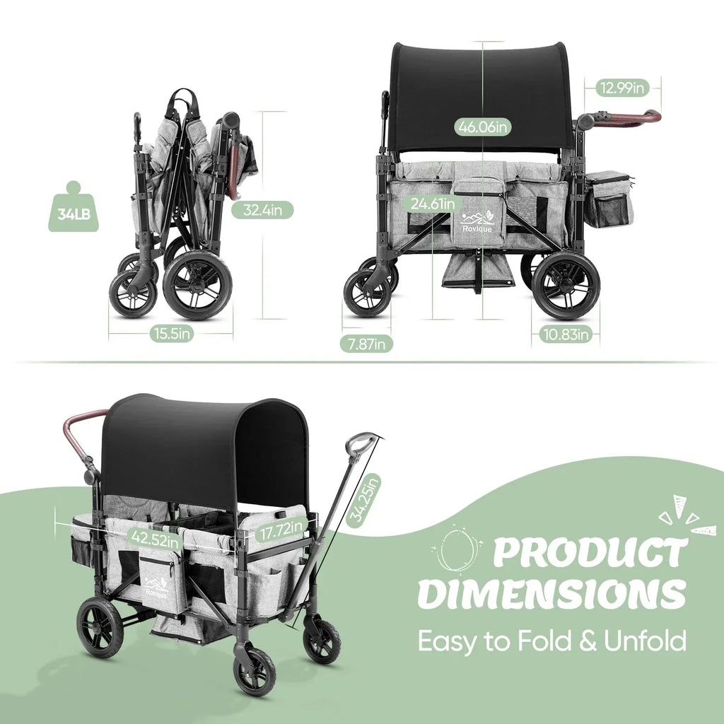 Wagon Stroller for 2 Kids Premium Wagon for Kids with Removable Canopy Snack Tray