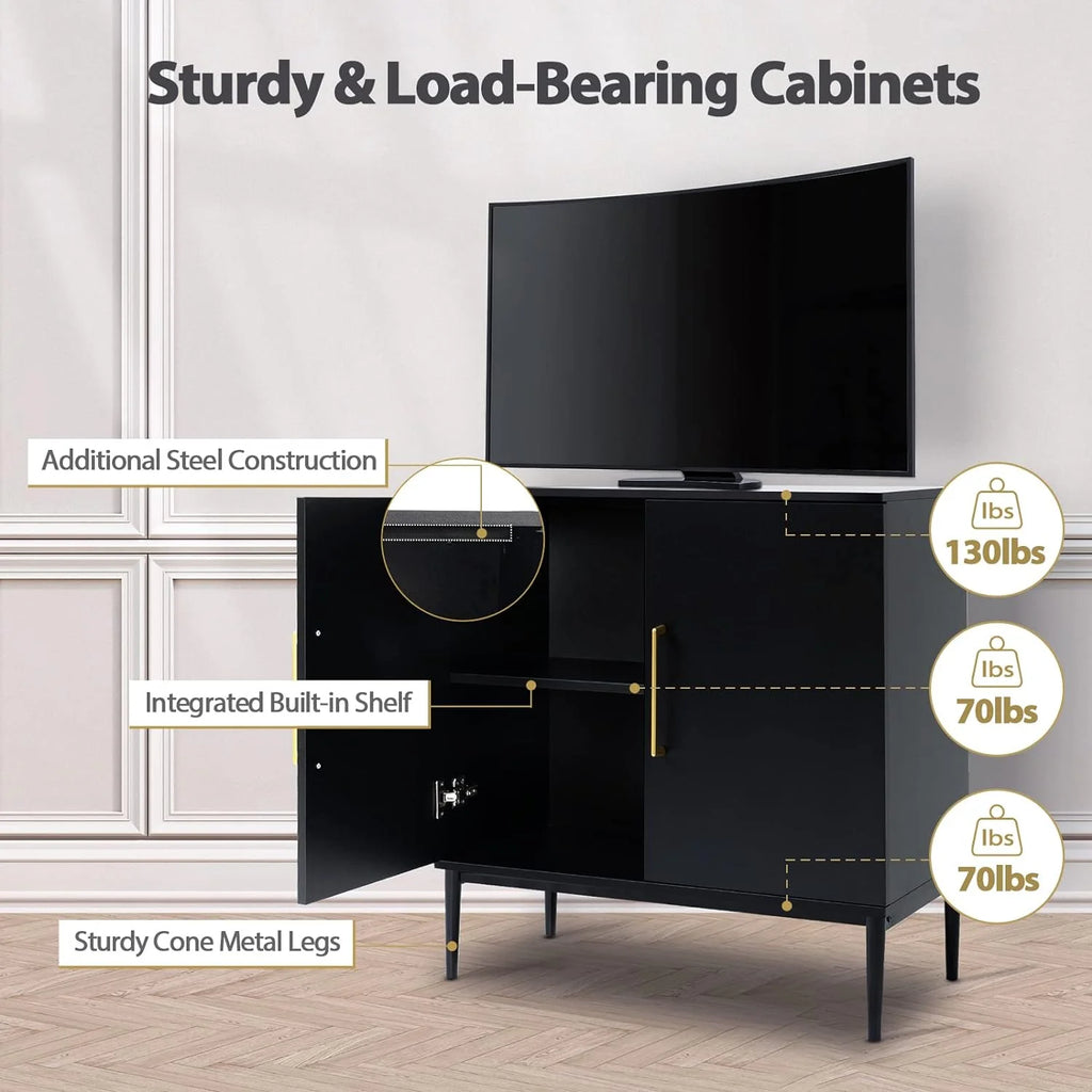 Free Standing Cabinet Black Wood for Living Room, Bedroom, Dining Room, Hallway, Entryway