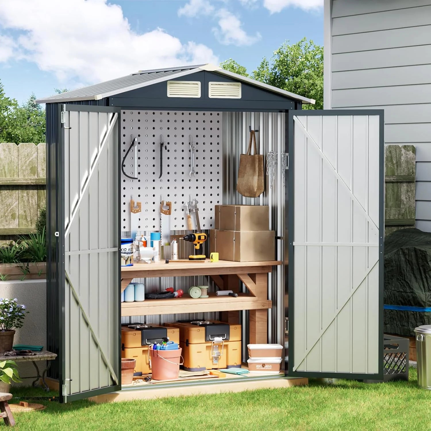 Breezz Outdoor Storage Shed 10 x 12ft. Utility Tool Shed Metal Storage Garden Shed