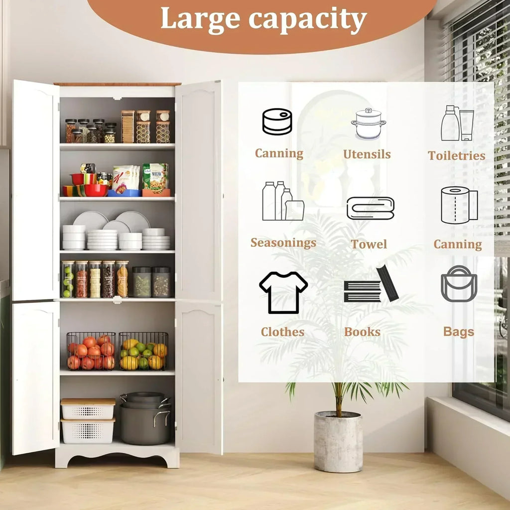 Tall Pantry Cabinet Freestanding Storage Cabinet Wooden Kitchen Pantry with 4 Doors