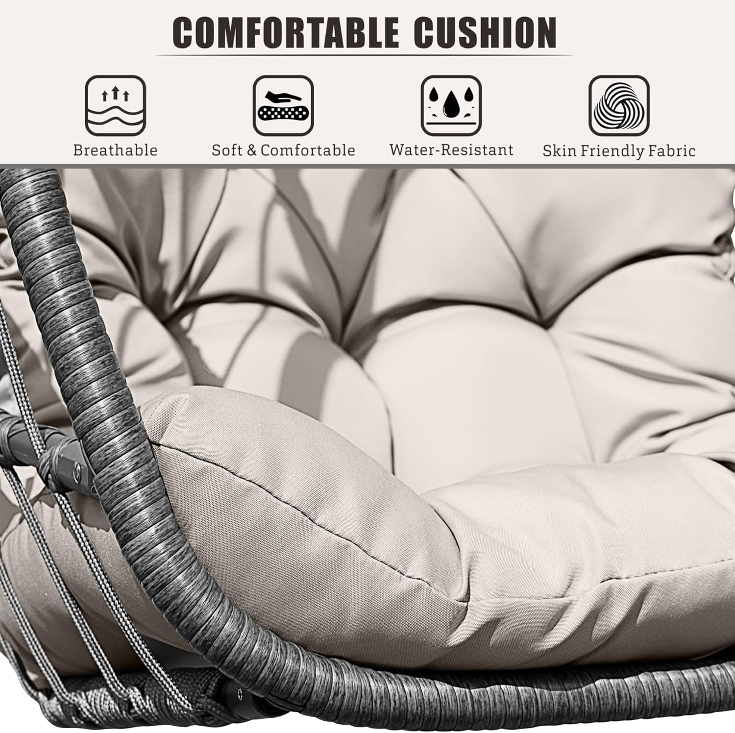 HWB Hanging Egg Chair Patio Wicker Hammock Egg Swing Chair with Cushion for Bedroom