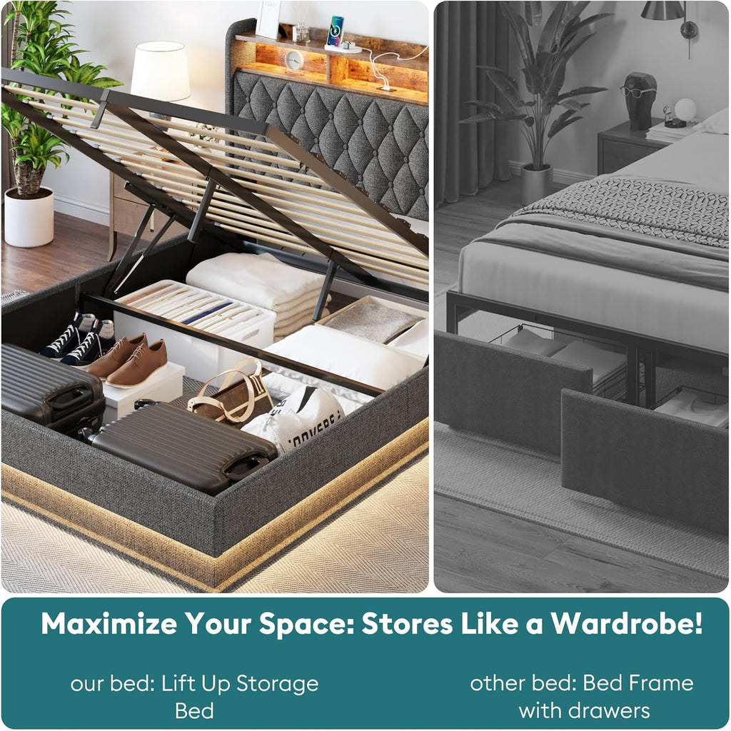 Queen Bed Frame with Storage Lift Up Queen Size Bed Frame Headboard Upholstered Platform Bed