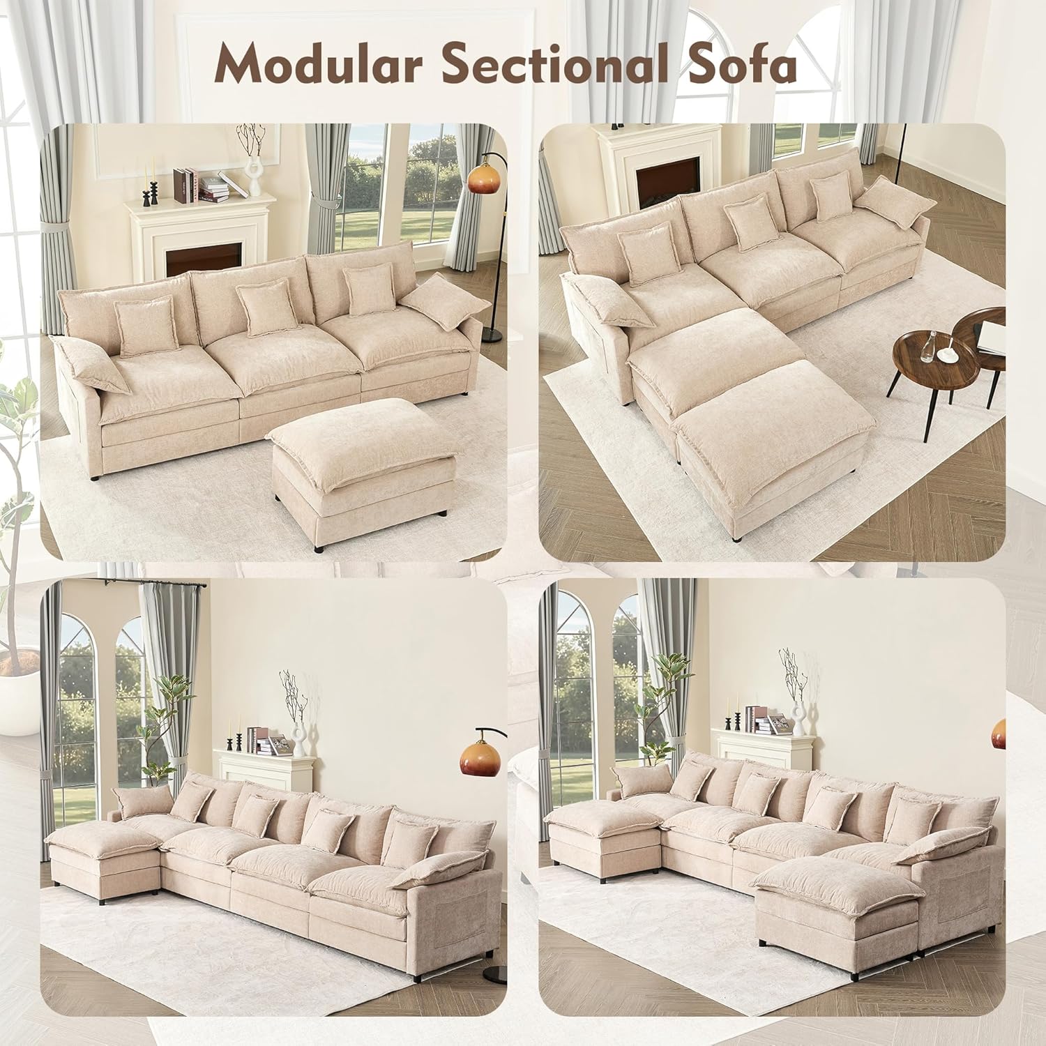 108 Inch U Shape Sofa Sectional Sofa Comfortable Cloud Sofa with Removable Footstool