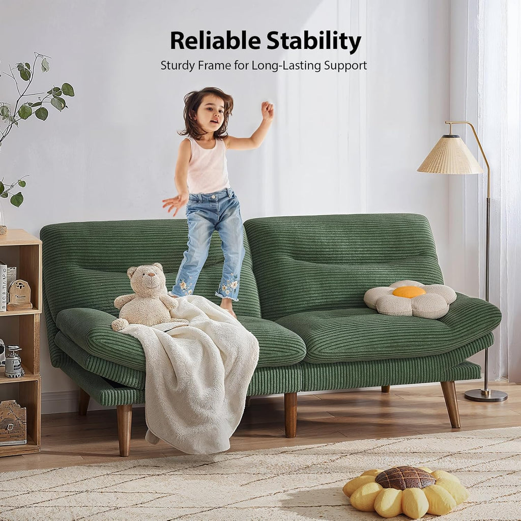 Convertible Futon Sofa Bed, 66 Inch Corduroy Futon Sofa Recliner Sofa Bed for Small Spaces, Playrooms or Offices