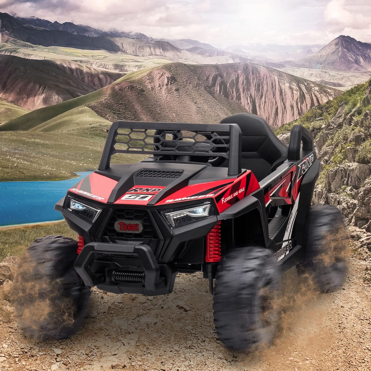 TOBBI 12V Kids Ride on Car Electric Off-Road UTV Truck with Diverse Functions Double Open Doors