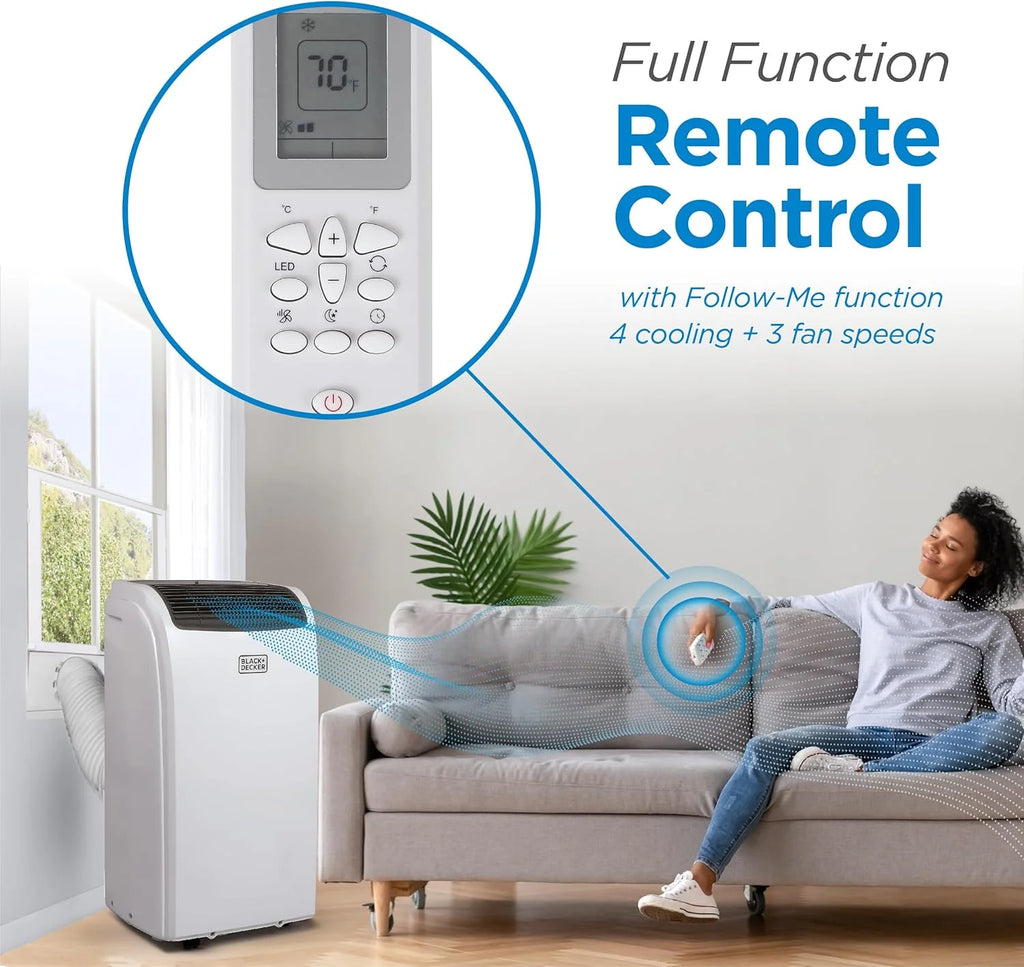 BLACK+DECKER Smart Portable Air Conditioner with Heat, 12,000 BTU Cooling, 9,000 BTU Heating for Rooms up to 550 Sq. Ft., Follow Me Remote, BPACT12HWT, White