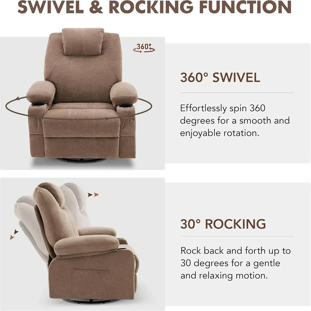 Large Swivel Rocking Recliner with Massage Function 360 Degree Swivel Rocking Single Sofa
