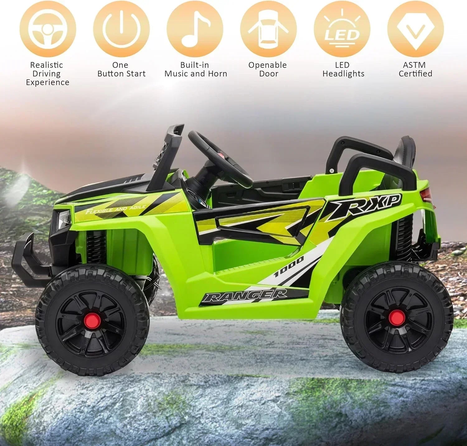TOBBI 12V Kids Ride on Car Electric Off-Road UTV Truck with Diverse Functions Double Open Doors