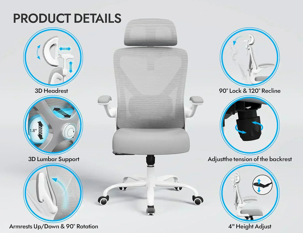 Office computer desk and chair gaming chair with lumbar support and headrest