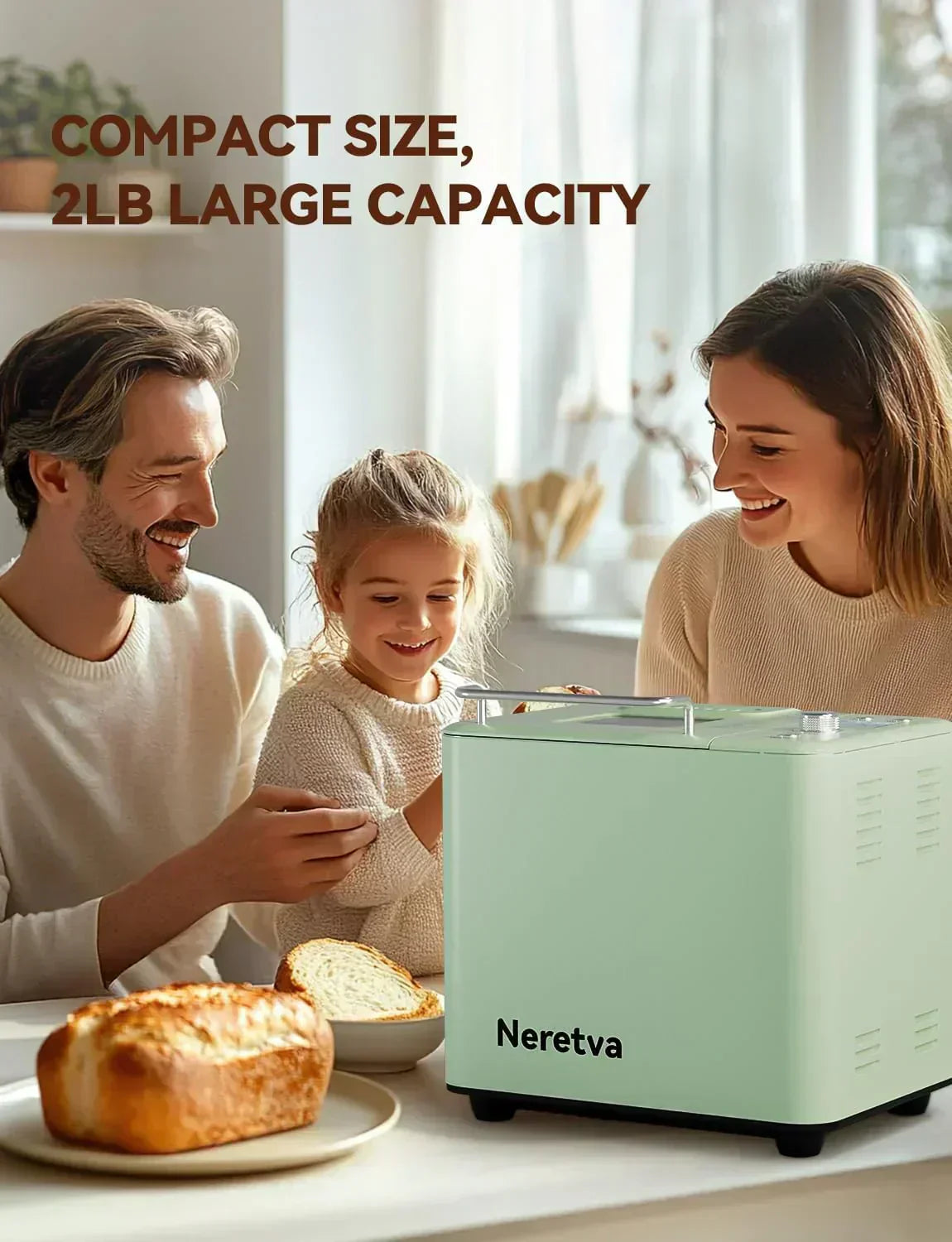Neretva Bread Maker 20-in-1 2LB Bread Maker Dual Heater Bread Maker Automatic