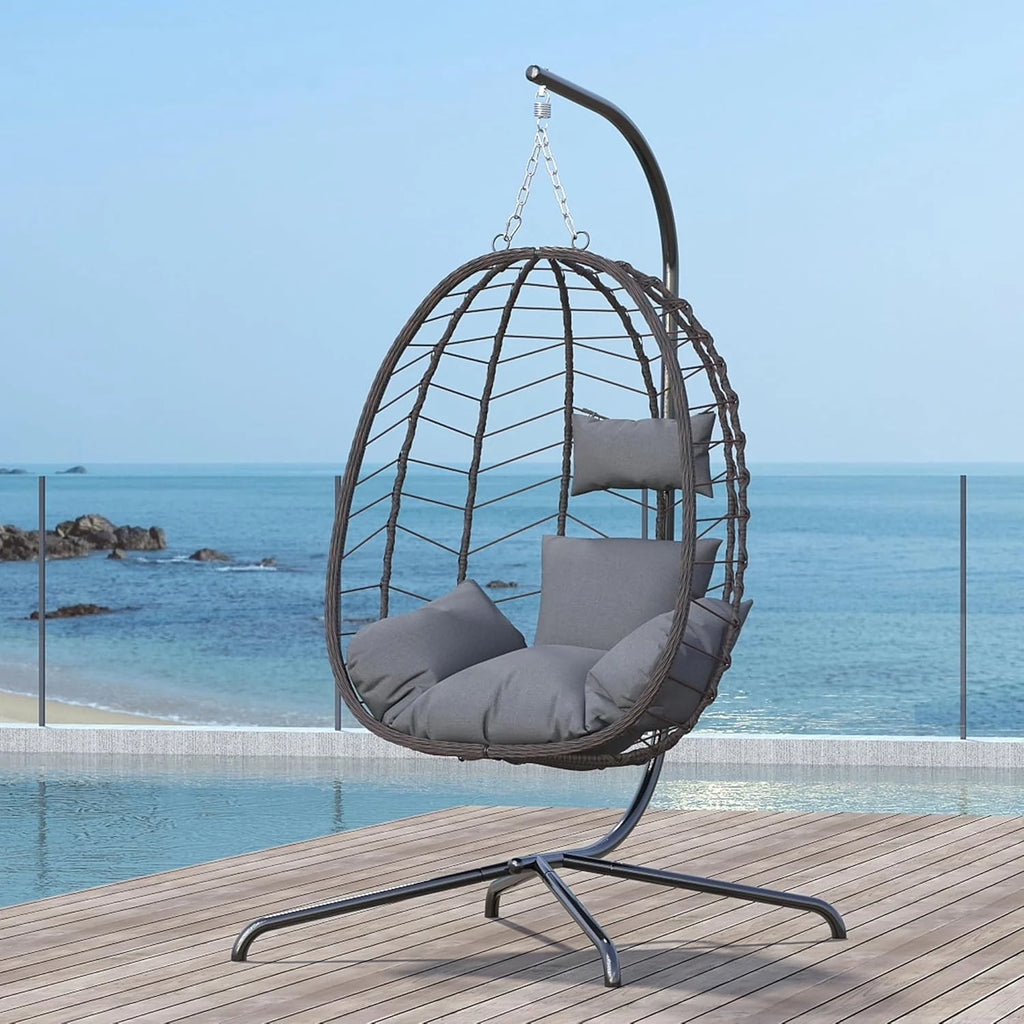 Hanging Egg Chair with Stand Swinging Egg Chair Outdoor Hanging Basket Chair with Cushion