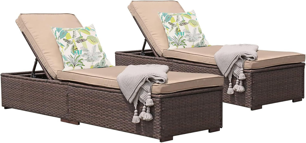 Patiorama Outdoor Patio Lounge Chair Elegant Reclining Adjustable Pool Rattan Chaise Chair