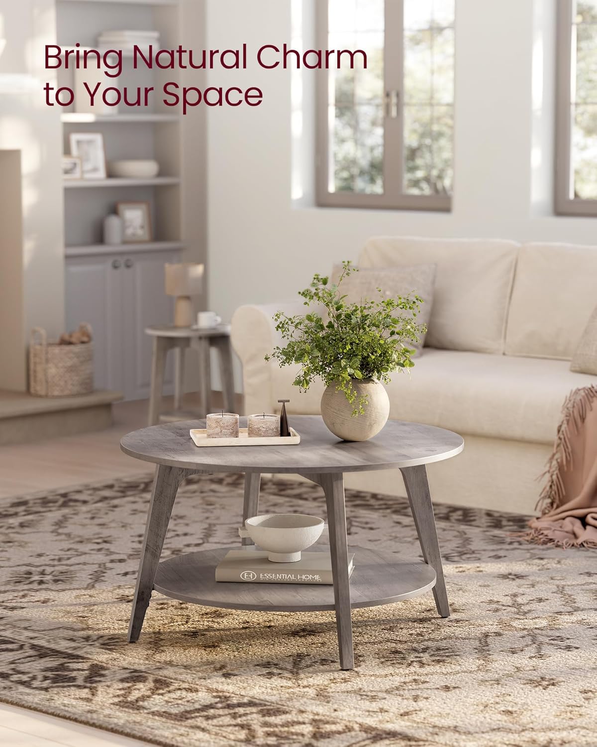 VASAGLE Round Coffee Table 2 Tier Coffee Table with Storage for Living Room 31.5 x 17.7 Inches